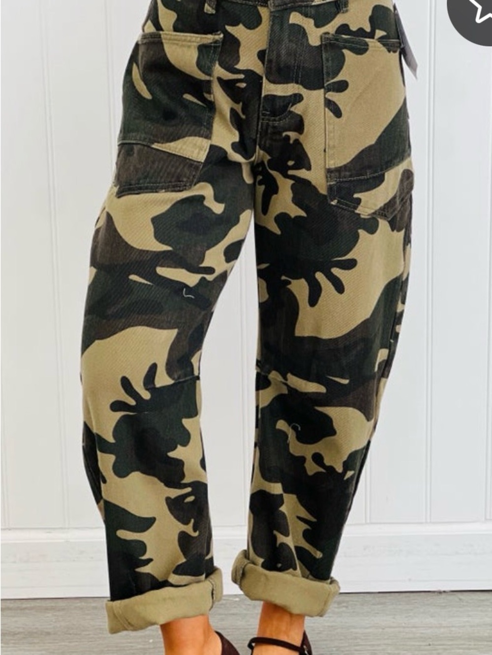 American Bazi Women's Camo Cargo barrel Pants - Olive/Black